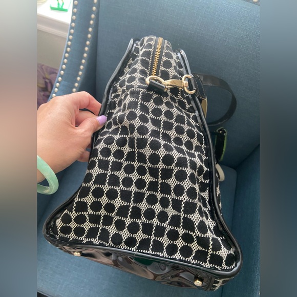 Kate Spade Noel Print Duffel Weekender Travel/Carry-On Bag Black & Cream w Green - Picture 6 of 16